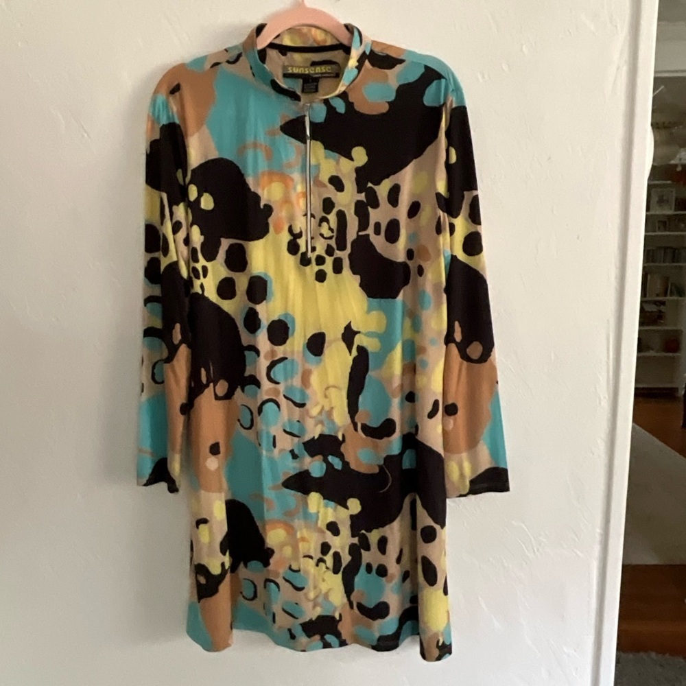 Jamie Sadock Sunsense Abstract Quarter Zip Dress Large